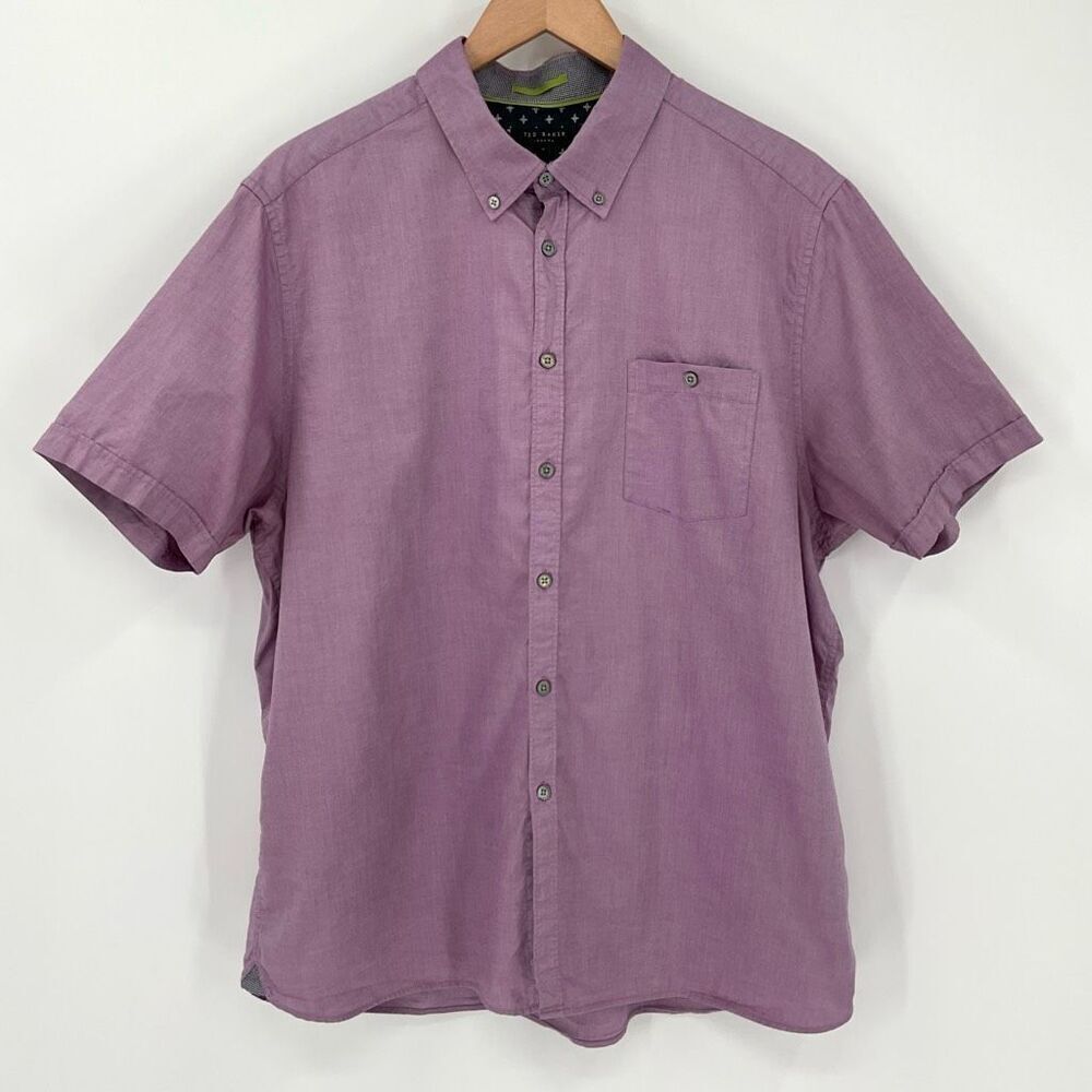 Ted Baker London Short Sleeve Cotton Button Down Shirt Lavender Purple Men‎ 7